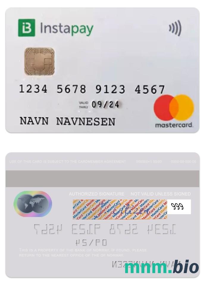 Norway Bank of Norway instapay przykład karty mastercard w formacie PSD